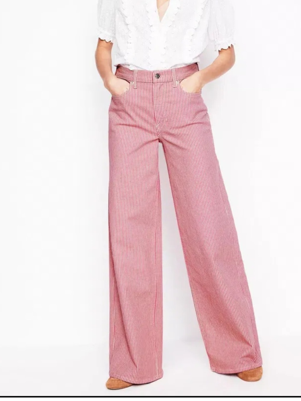 Boden high rise Pink & White Striped Wide-Leg jeans  newer tag 29